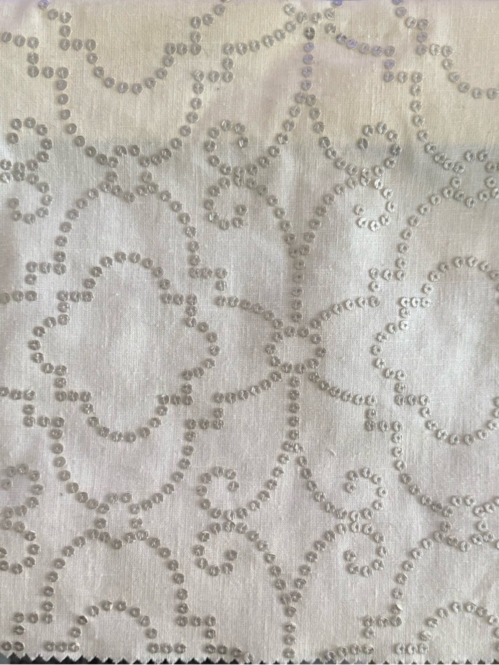 White white Embellished Sequin Patterned Fabric